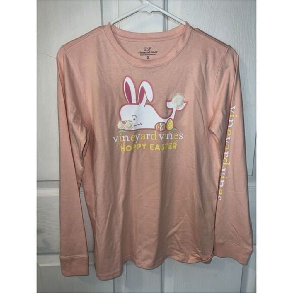 Vineyard Vines Girls Pink Hoppy Easter‎ Long Sleeve Bunny Shirt Size XL (16)